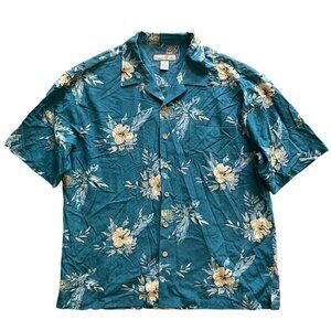 Paradise Blue Silk Hawaiian Button Up Shirt Mens Sz XL‎ Frat Boy Tropical Beach